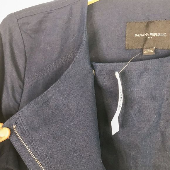 Banana Republic Zip Front Moto Jacket Navy Linen - Picture 4 of 8